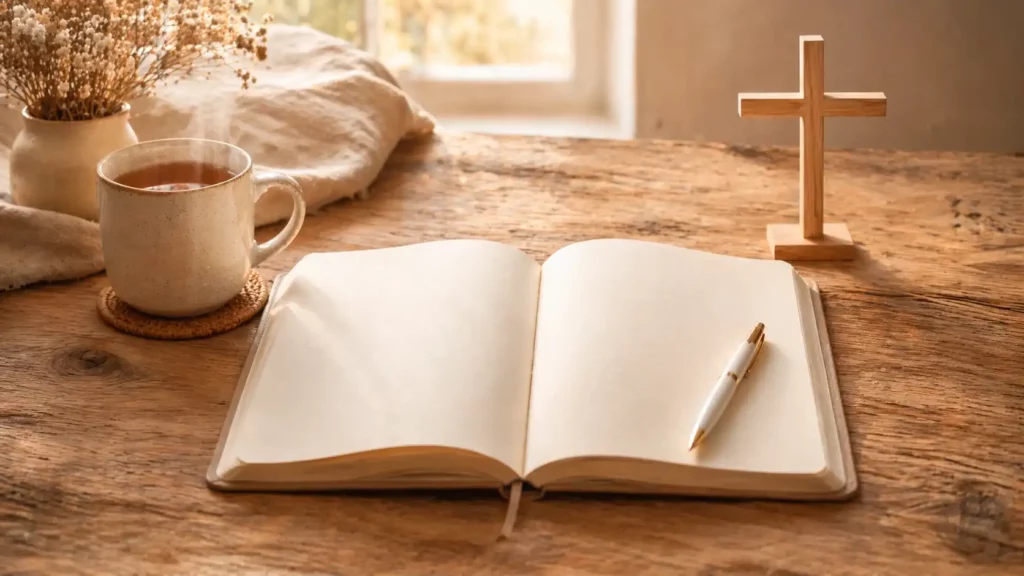 Journal spirituel ouvert illustrant la pratique de l'examen ignatien