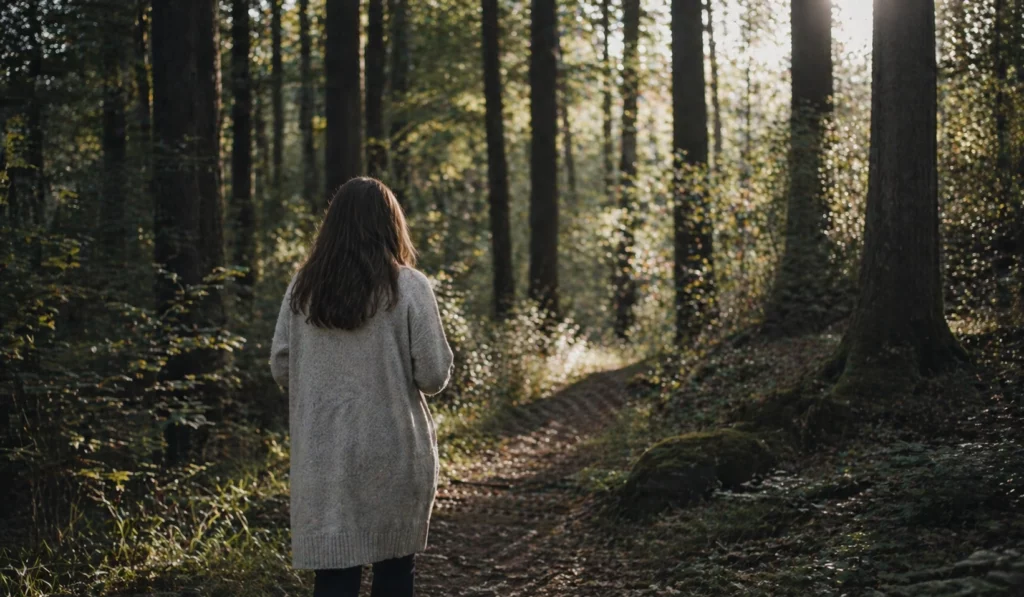 Femme seule en forêt — témoignage sur l'identité-performance et le besoin de s'arrêter