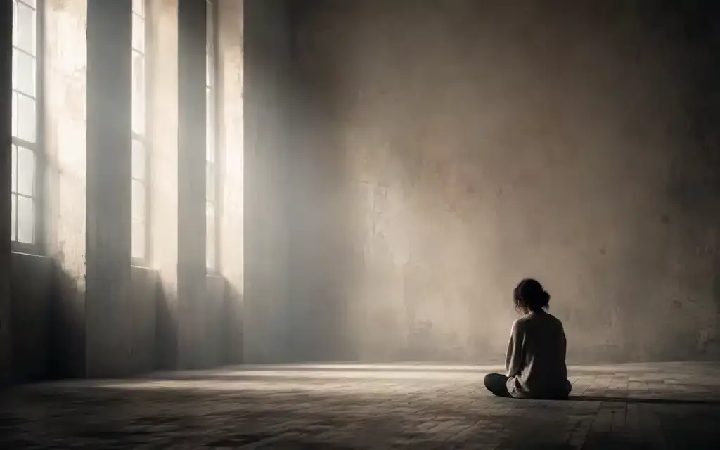 Silhouette seule dans une pièce vide, illustrant le vide après les rituels New Age