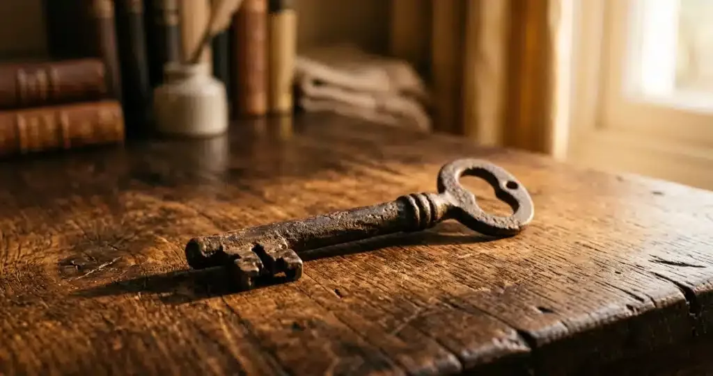 garder sa foi au travail — une clé ancienne dans la lumière dorée, symbole d'ancrage spirituel