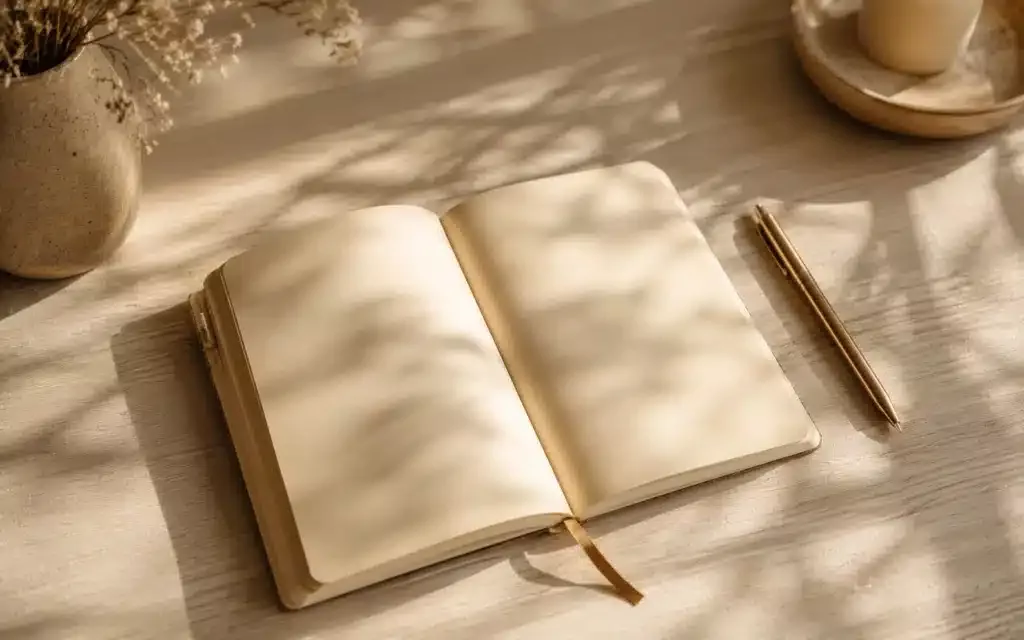 passer du New Age à Jésus au quotidien — carnet ouvert avec lumière naturelle