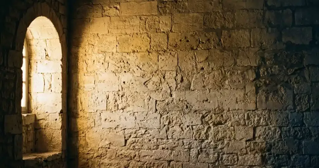 Mur de pierre dans une lumière dorée rasante — le tarot est-il interdit pour les chrétiens