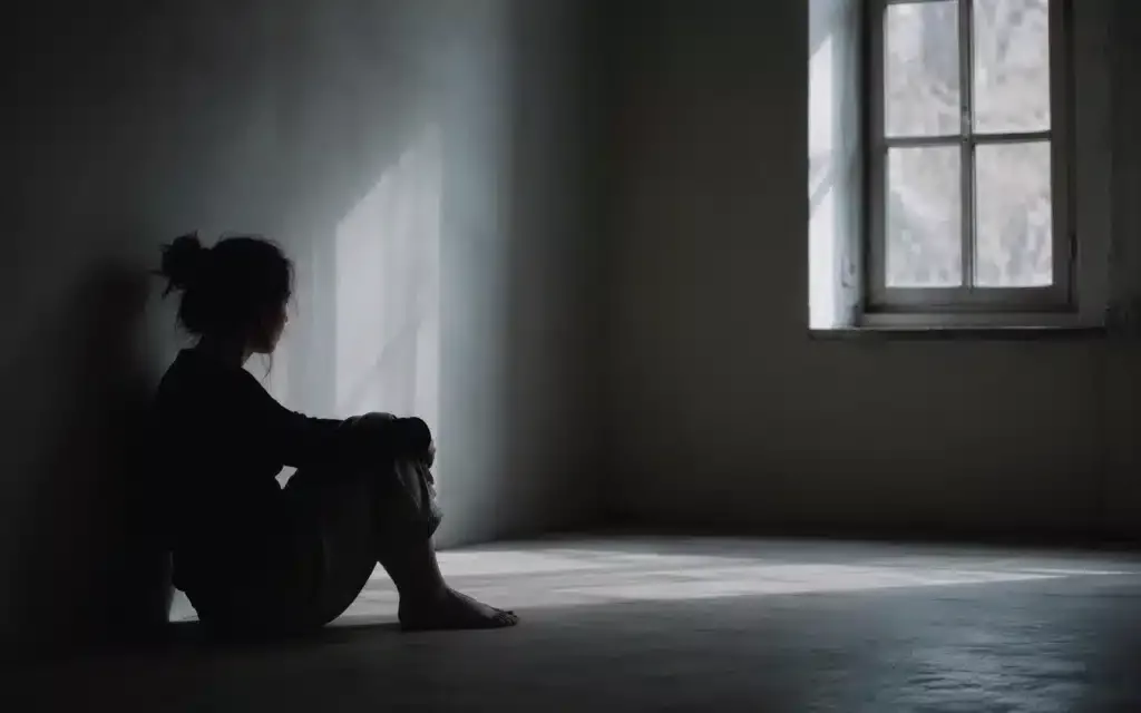 Silhouette seule dans une pièce éclairée d'une lumière froide, illustrant l'énergie impersonnelle du reiki
