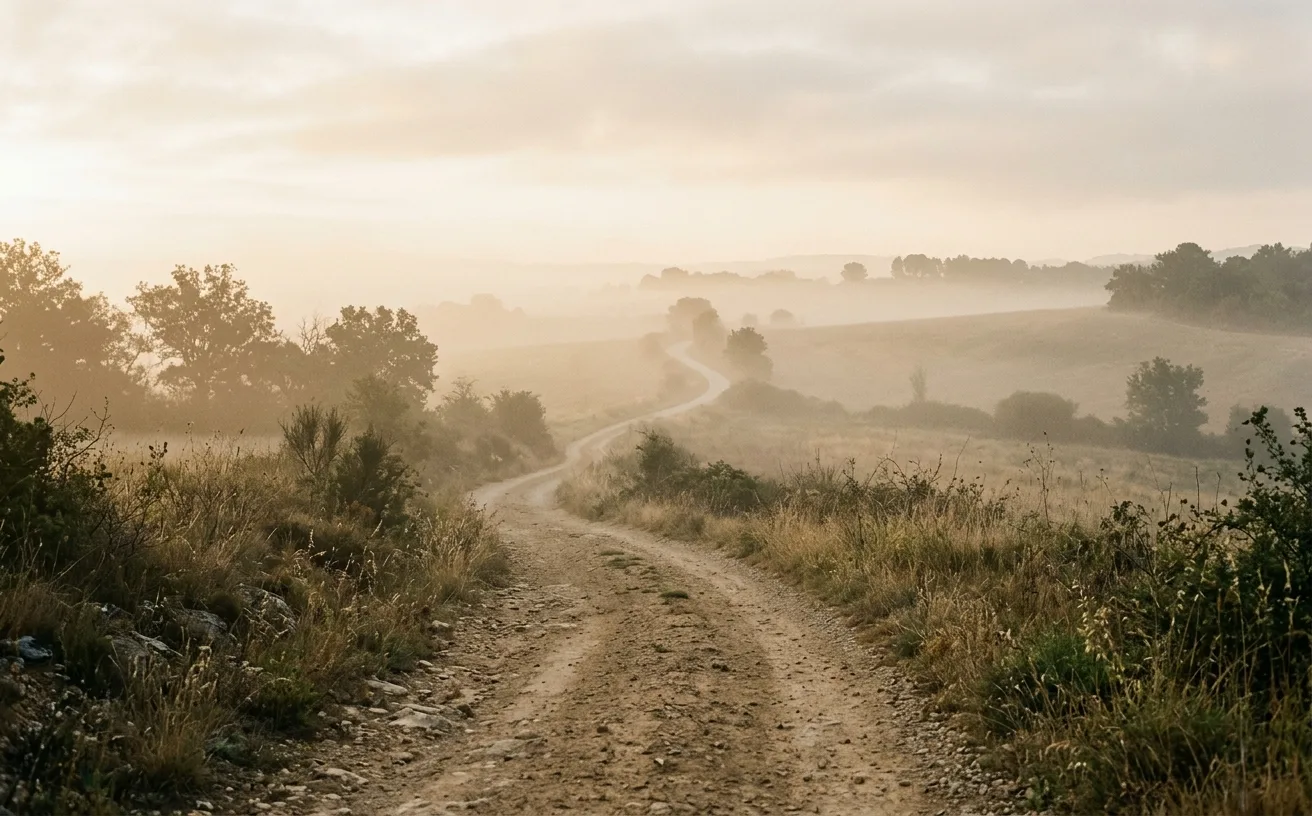 signaux new age déguisé, chemin dans la brume du matin