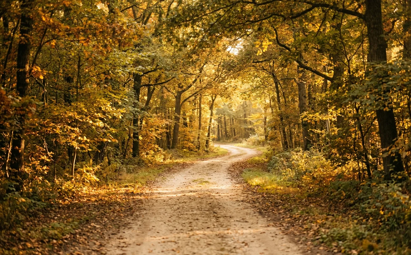 paix intérieure, chemin en forêt baigné de lumière
