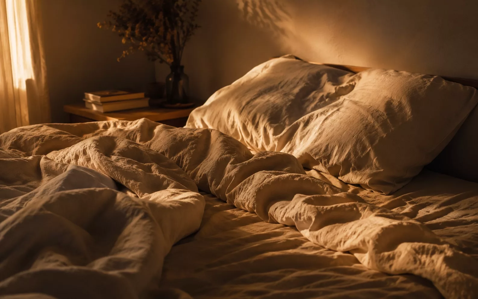 prière du soir avant de dormir, lit dans une lumière douce