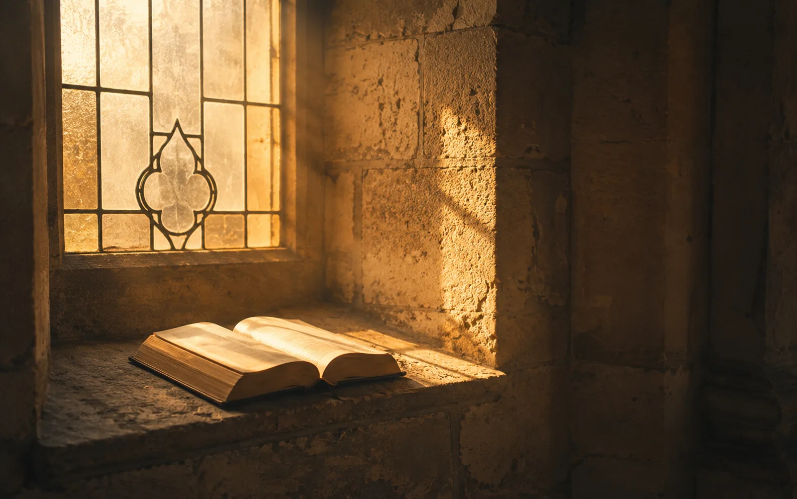 Retourner à la messe seul(e) : livre de prière ouvert dans la lumière d'un vitrail
