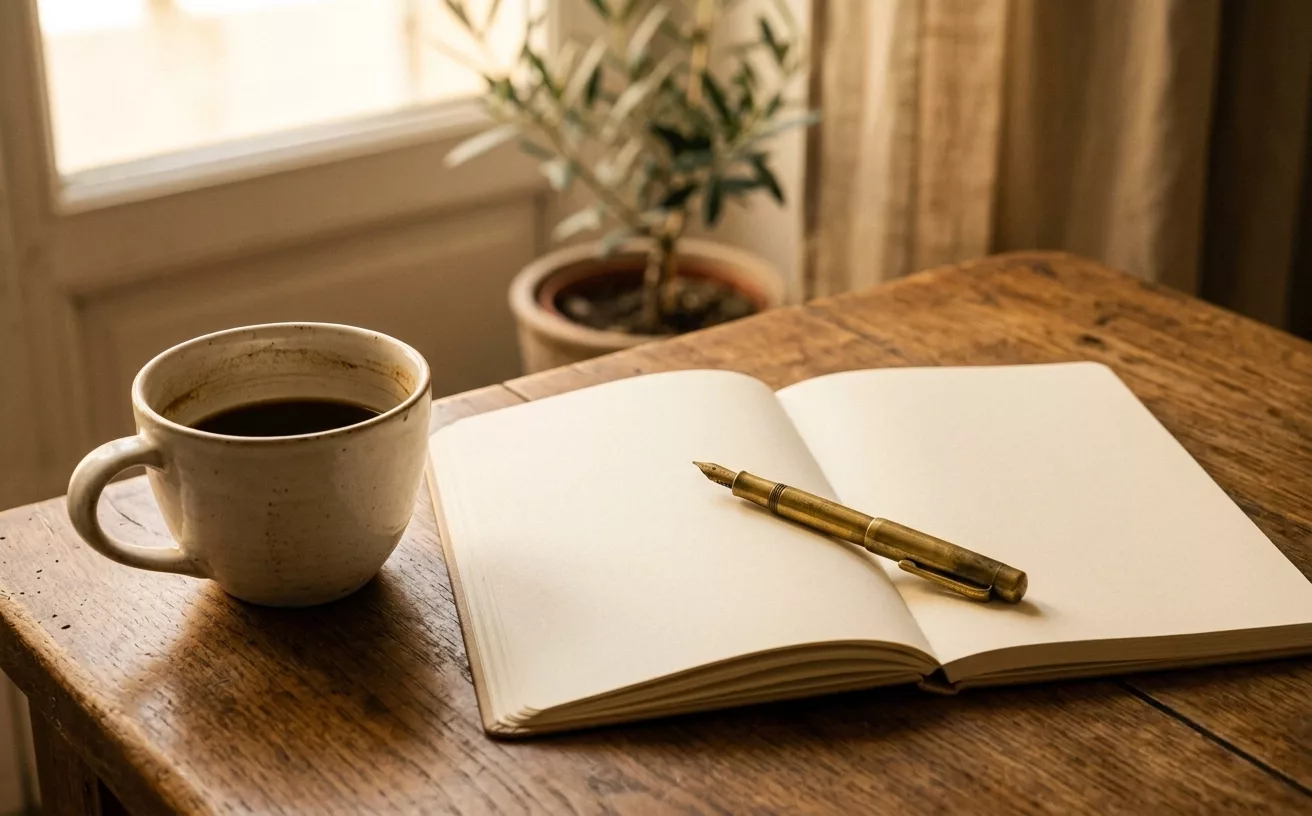 routine matinale chrétienne pas du matin, café et carnet en fin de matinée