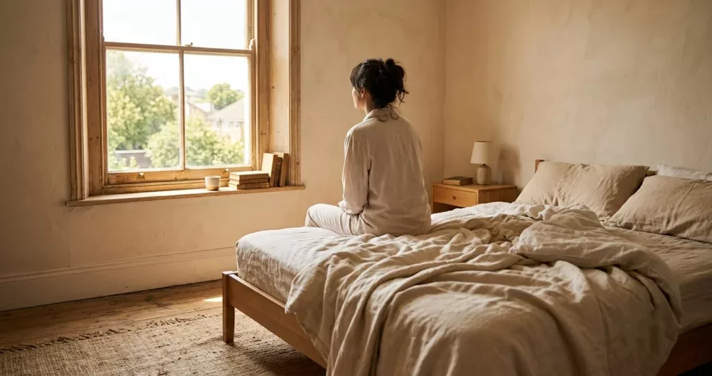 routine matinale chrétienne pas du matin, silhouette de dos face à la lumière