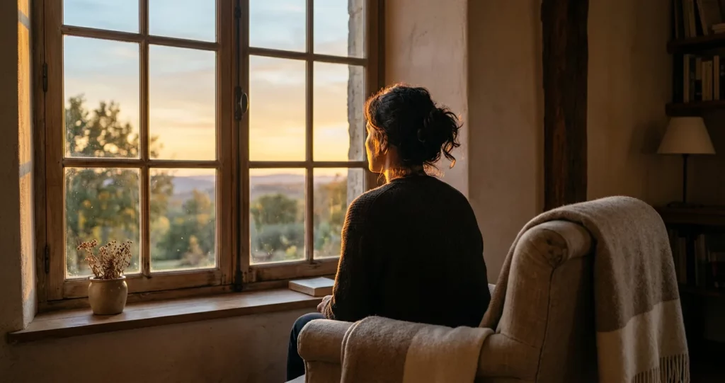 voyance médiumnité danger spirituel : silhouette de dos face à une fenêtre éclairée