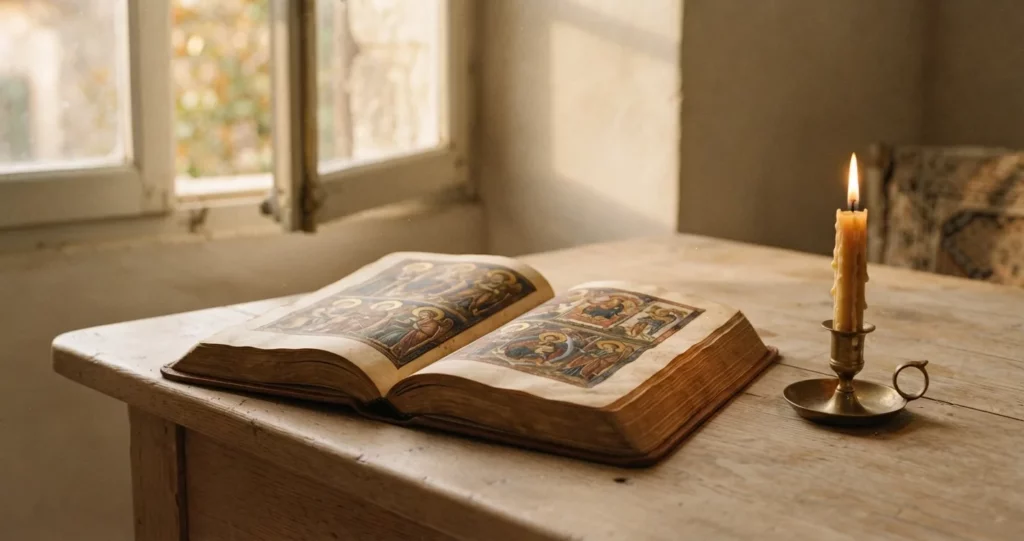 choisir son saint patron : livre de vie de saints ouvert à la lumière