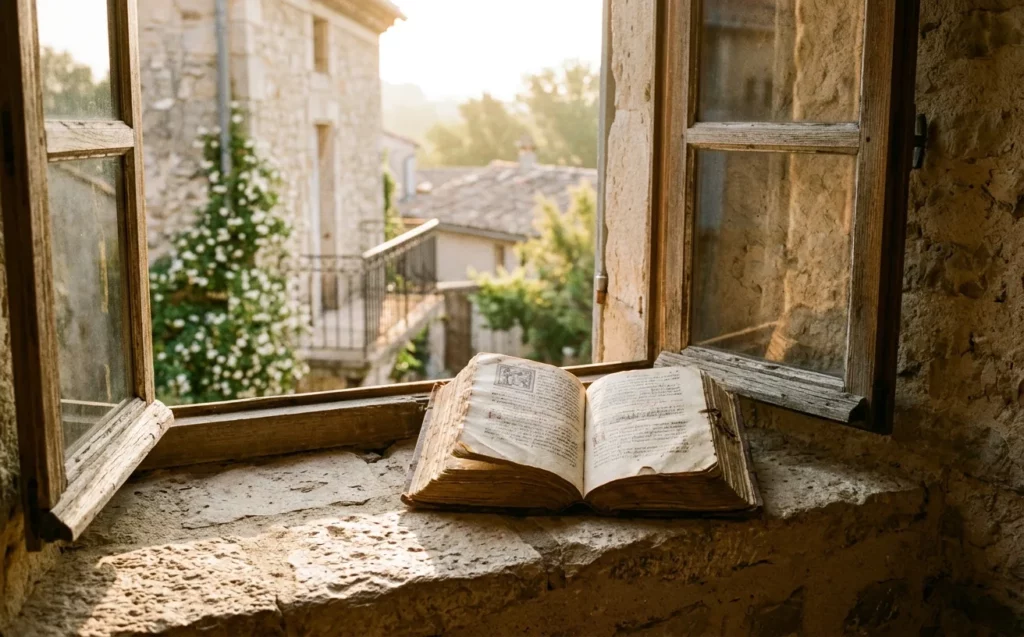 Prières apprises comme le Notre Père : un livre de prières ouvert dans la lumière du matin