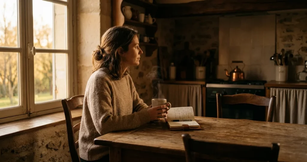 vivre sa foi quand son conjoint ne croit pas, femme seule à la table le matin, chaise vide en face